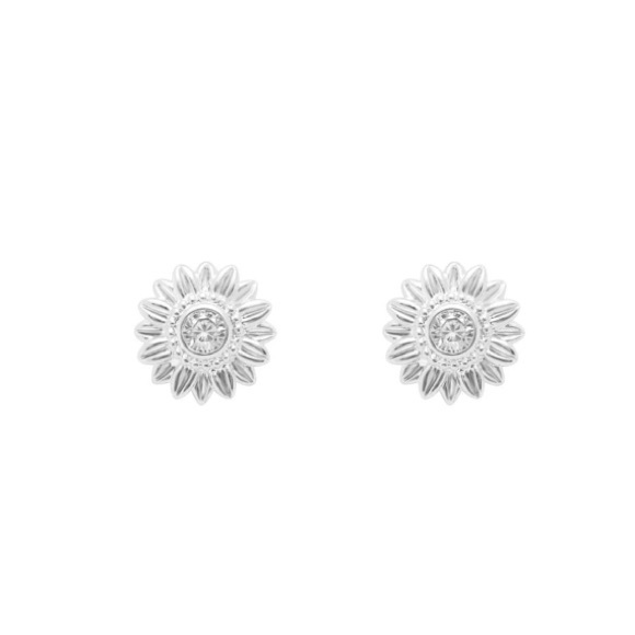 Silver Flower Sunflower Stud Earrings ear ring - Picture 3 of 3